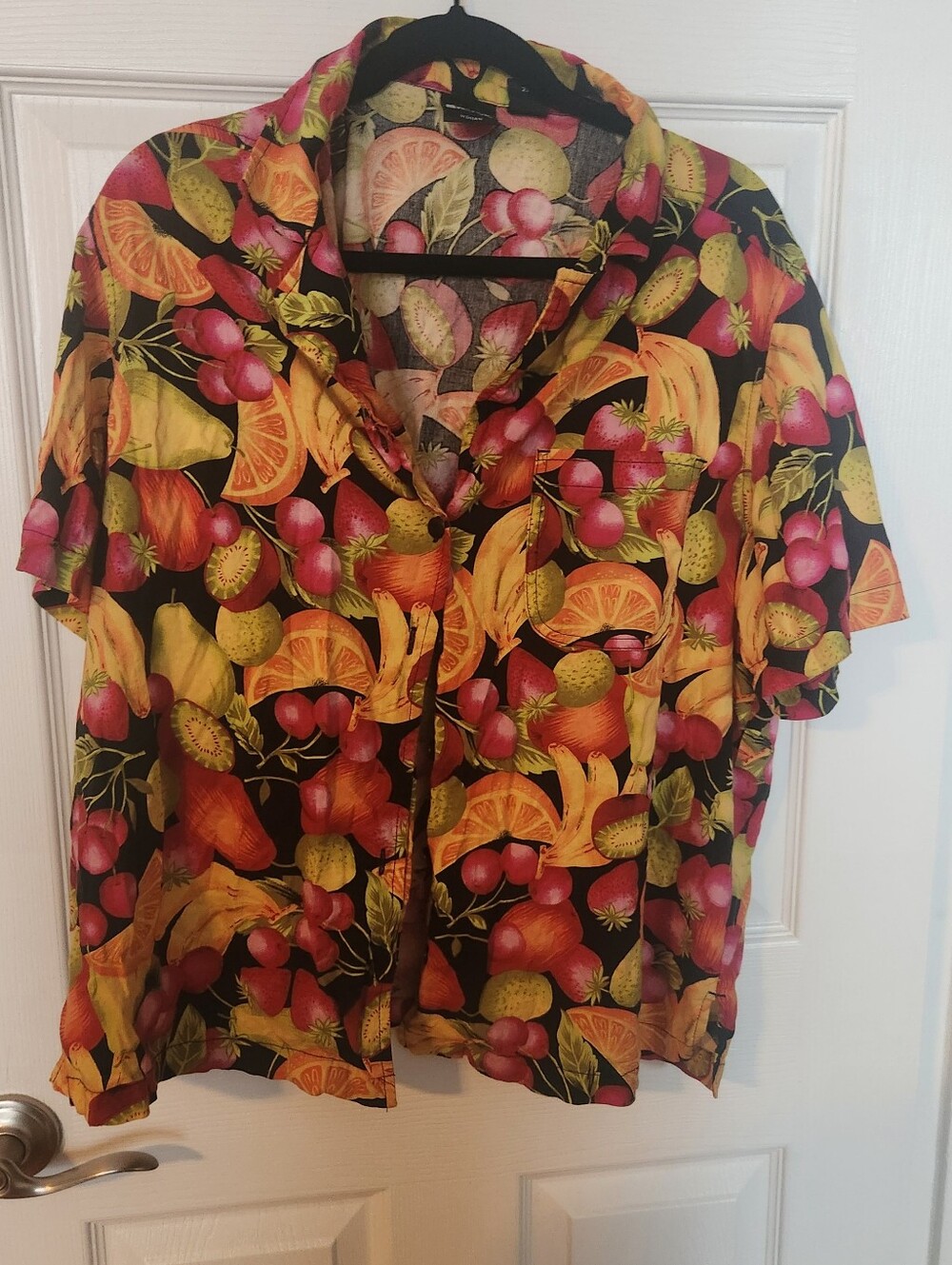 Erika Fruit Print Blouse in Black, Yellow, Pink 1X